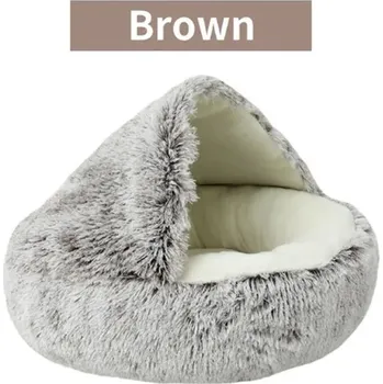 Pelíšek pro kočku Měkká plyšová kukaň/pelíšek pro kočičky/pejsky - 2v1 (bez plyše uvnitř) Barva: Hnědá bez plyše uvnitř, Velikost: 40x40 cm