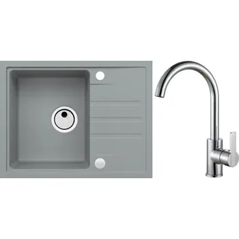 Granitový dřez Alveus Set Intermezzo 30 Granitový dřez s odkapem 620x480 mm + baterie Tonia, beton, SETA376