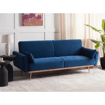 Pohovka Rozkládací pohovka tmavě modrá sametová 3místná kovové nohy extra polštáře retro Beliani