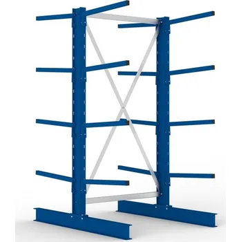 Dílenský regál Konzolový regál META, základní pole, oboustr., 4 x rameno, až 140 kg/rameno, 1103 x 1420 x 2000 mm