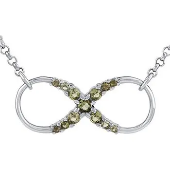 Řetízek Stříbrný náhrdelník nekonečno Caruso s přírodním vltavínem JSW8091NVL