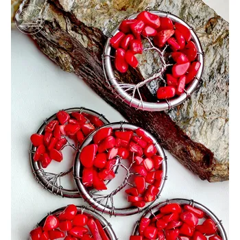 Strom života šperk s Červeným korálem - Ženství 4cm Drátované stromy života