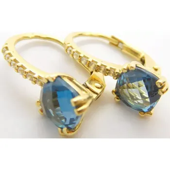 Náušnice Klenoty Budín Dámské klasické zlaté náušnice se zirkony a blue topazy 585/2,53gr HK2240 (Klenoty Budín Dámské klasické zlaté náušnice se zirkony a blue topazy 585/2,53gr HK2240)