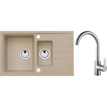 Granitový dřez Alveus Set Intermezzo 70 Granitový dřez s vaničkou a odkapem 780x480 mm + baterie Tonia, béžová, SETA396