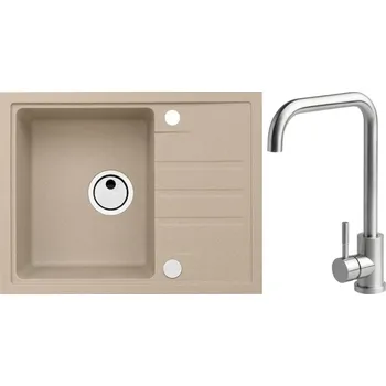 Granitový dřez Alveus Set Intermezzo 30 Granitový dřez s odkapem 620x480 mm + baterie Angel, béžová, SETA20036