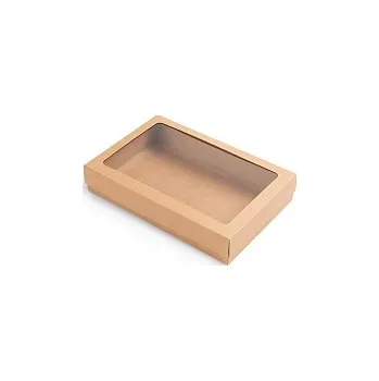 Dárková krabička Dárková krabička s průhledným víkem 320x210x50mm, hnědá, 10 ks