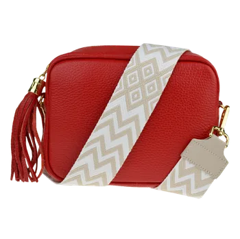 NovaKabelka.cz Kožená italská crossbody kabelka Bala Rossa Corallo s přídavným popruhem III