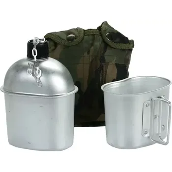 Kempingové nádobí Polní láhev ALU s pitítkem WOODLAND (Hliníková polní láhev s pitítkem a obalem v jednobarevném Woodland provedení.)