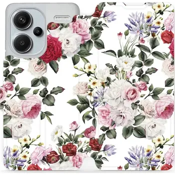 Pouzdro na mobilní telefon Flipové pouzdro Mobiwear - Xiaomi Redmi Note 13 Pro Plus 5G - MD01S Růže na bílé (Knížkové flip pouzdro, obal, kryt na mobil Xiaomi Redmi Note 13 Pro Plus 5G - MD01S Růže na bílé, materiál Umělá kůže + TPU - ochrana 360°, stojánek, silikonová vanička,)