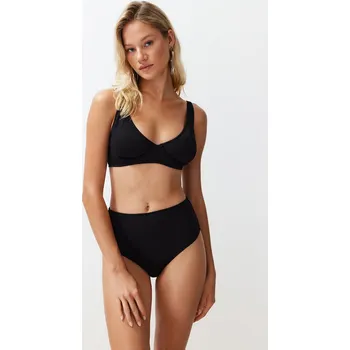 Dámská móda Trendyol Black Textured High Waist Hipster Bikini Bottom Trendyol černá 2660959
