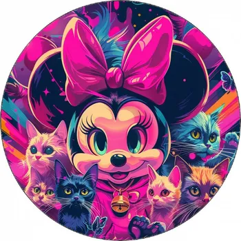 Jedlá dekorace na dort Jedlý papír Minnie a kočky růžové pozadí 19,5 cm