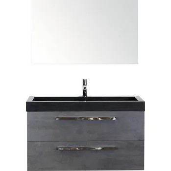 Koupelnový nábytek Koupelnový nábytkový set Seville 100 cm s umyvadlem z přírodního kamene a zrcadlem beton antracitově šedá