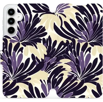 Pouzdro na mobilní telefon Flipové pouzdro Mobiwear - Samsung Galaxy A35 5G - VA47S Fialová flóra (Knížkové flip pouzdro, obal, kryt na mobil Samsung Galaxy A35 5G - VA47S Fialová flóra, materiál Umělá kůže + TPU - ochrana 360°, stojánek, silikonová vanička, magnetické zavírání)