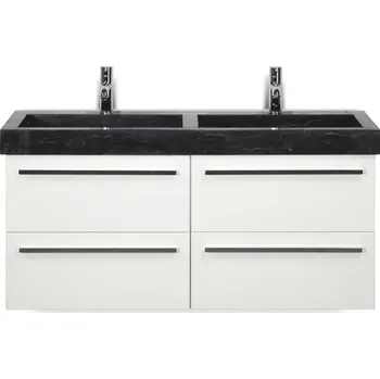 Koupelnový nábytek Koupelnový nábytkový set Seville 120 cm s dvojitým umyvadlem z přírodního kamene bílá vysoce lesklá