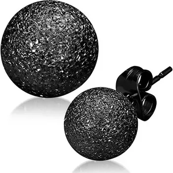 Náušnice Třpytivé ocelové náušnice - černé pískované kuličky, puzetky