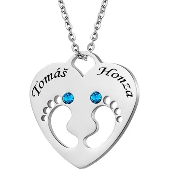 Přívěsek Cinanka Přívěsek dětské nožičky v srdíčku Deluxe Swarovski krystaly Modré