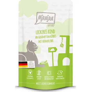 Krmivo pro kočku MjAMjAM Quetschie vynikající hovězí maso na pařené dýni 12 × 125 g