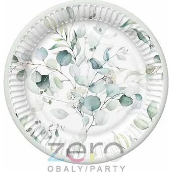 Jednorázové nádobí Tácek papírový kulatý s fólií pr. 18 cm (8 ks) - eukalyptus