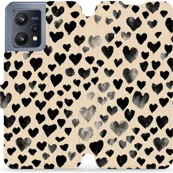 Pouzdro na mobilní telefon Flipové pouzdro Mobiwear - Realme 9 - VA51S Černá srdíčka (Knížkové flip pouzdro, obal, kryt na mobil Realme 9 - VA51S Černá srdíčka, materiál Umělá kůže + TPU - ochrana 360°, stojánek, silikonová vanička, magnetické zavírání)