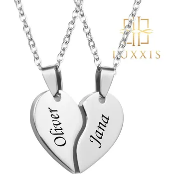 Přívěsek Vysoce leštěný ocelový přívěsek s řetízkem Srdce Couple Luxxis