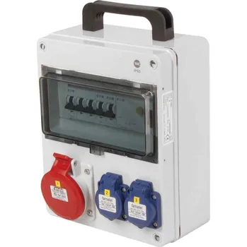 Rozvaděč Zásuvková skříň přenosná IP54 2x230V/16A, 1x400V/16A/5p s jištěním 2xPL6-B16/1, 1xPL6-B16/3 a proudovým chráničem PF6-40/4/003-A 270x220x120mm Famatel ZSF20100000.1 /5810