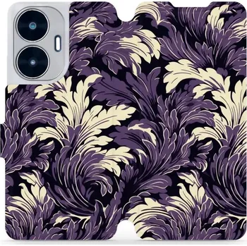 Pouzdro na mobilní telefon Flipové pouzdro Mobiwear - Realme C55 - VA46S Fialové rostliny (Knížkové flip pouzdro, obal, kryt na mobil Realme C55 - VA46S Fialové rostliny, materiál Umělá kůže + TPU - ochrana 360°, stojánek, silikonová vanička, magnetické zavírání)