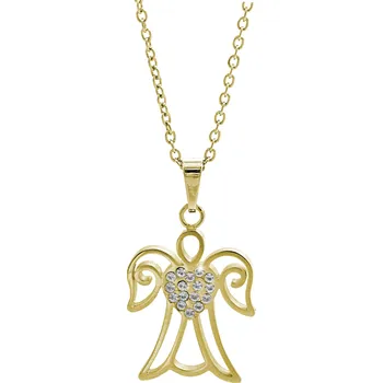Náhrdelník JSB bijoux s.r.o. Zlatý ocelový náhrdelník anděl se srdíčkem a s krystaly Swarovski Crystal
