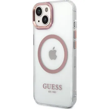Telefonní příslušenství Guess Transparent MagSafe Zadní Kryt pro iPhone 14 Plus Pink Guess prémiový ochranný kryt telefonu s motivem Guess, který nejen že váš telefon perfektně ochrání, ale také svým povedeným designem a po