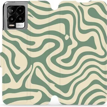 Pouzdro na mobilní telefon Flipové pouzdro Mobiwear - Realme 8 Pro - VA57S Zelené a béžové zkrouceniny (Knížkové flip pouzdro, obal, kryt na mobil Realme 8 Pro - VA57S Zelené a béžové zkrouceniny, materiál Umělá kůže + TPU - ochrana 360°, stojánek, silikonová vanička, magnetické)