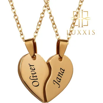 Přívěsek Vysoce leštěný ocelový přívěsek s řetízkem Srdce Couple pozlaceno Luxxis