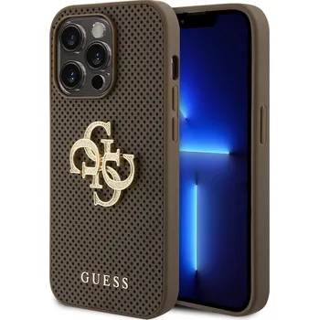 Pouzdro na mobilní telefon Guess PU Perforated 4G Glitter Metal Logo Zadní Kryt pro iPhone 15 Pro Max Barva: Hnědá