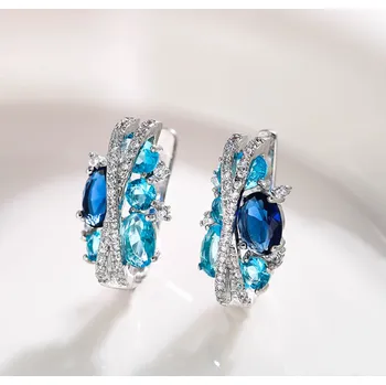 Náušnice B-TOP Jiskřivé náušnice se zirkony Blue Glow - bílé pozlacení