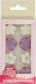 Jedlá dekorace na dort FunCakes F50600 jemné cukrové květy bílé/fialové 24 ks