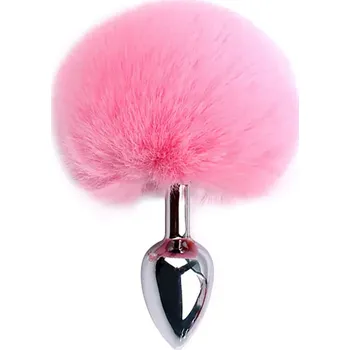 Anální kolík Kovový anální kolík s růžovým zaječím ocáskem
