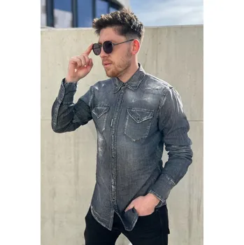 Pánská móda Pánská džínová košile DSQUARED2 S74DM0796 šedá Velikost: 52 IT