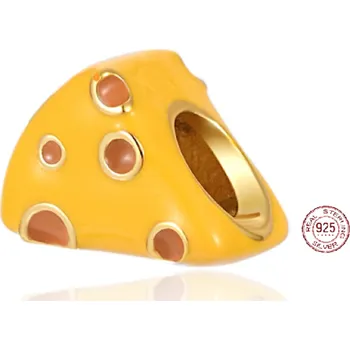 Přívěsek Charm Sterlingové stříbro 925 Ementál - děravý sýr, korálek na náramek, jídlo a pití