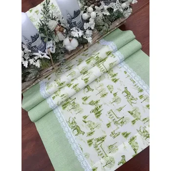 Vánoční dekorace Běhoun vánoční - zimní krajinka zelená