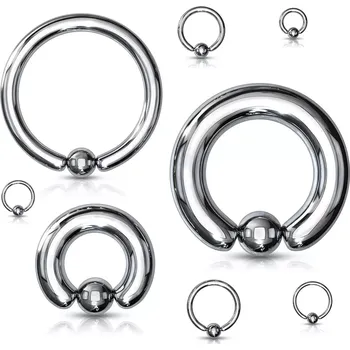 Piercing Piercing z oceli 316L - jednoduchý kroužek s kuličkou, stříbrná barva, tloušťka 5 mm - Tloušťka x průměr x velikost kuličky: 5 mm x 16 mm x 8 mm