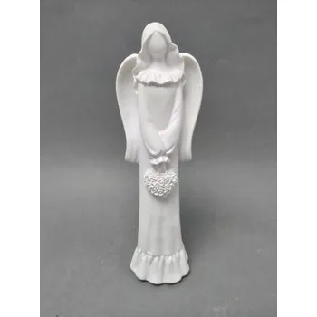 Vánoce Anděl bílý s květinovým srdcem 20cm