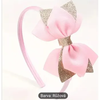 Dětská vlasová čelenka s mašlí a zlatým zdobením růžová (Vlasové doplňky )