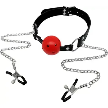 Kuličkový roubík se svorkami na bradavky