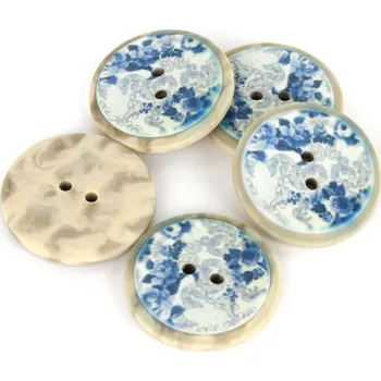 Knoflík Knoflík dvoudírkový - modré růže - 25,4mm