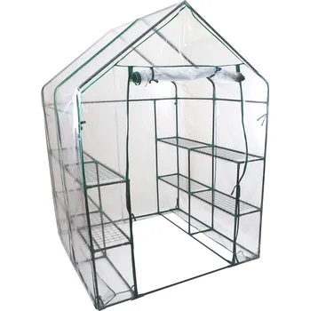 Skleník TOPTRADE zahradní fóliovník PVC, průhledný, 143×143×195 cm (Skleník s PVC fólií 140 g/m², dveře na zip, kotvící kolíky)