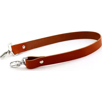Pro Háčkování Kožený popruh 58 cm, š. 2,5 cm, přírodní hnědý, karabina s hranatým průvlekem, nikl