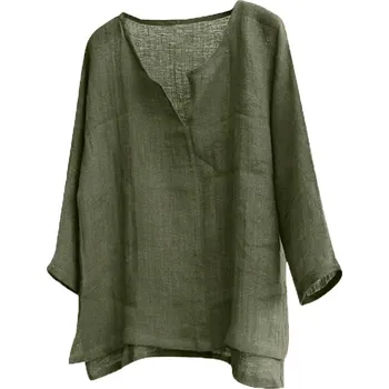 Dámská košile Dámská lněná košile s výstřihem do V Barva: Zelená, Velikost: S