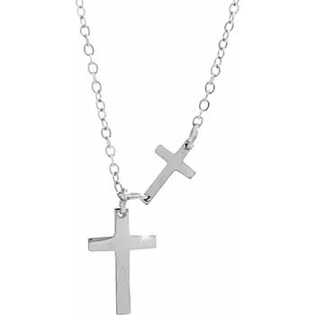 Náhrdelník JSB bijoux s.r.o. Ocelový náhrdelník dva ploché křížky bez krystalů