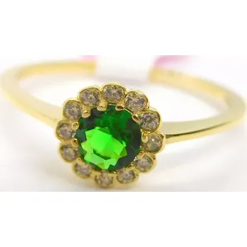Prsten Klenoty Budín Dámský zlatý prsten se zirkony a velkým zeleným smaragdem 585/1,25gr vel. 54 HK1155 (Klenoty Budín Dámský zlatý prsten se zirkony a velkým zeleným smaragdem 585/1,25gr vel. 54 HK1155)