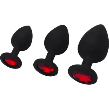 Sada silikonových análních kolíků s červeným diamantem
