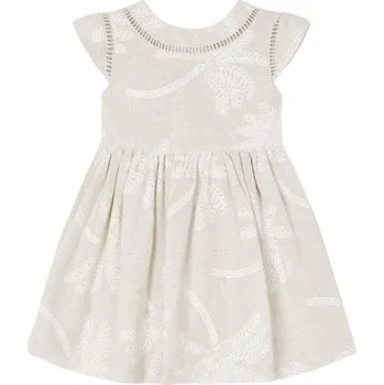 Kojenecké šaty MAYORAL dívčí lněné šaty KR palmy béžová, bílá vel. 122 cm