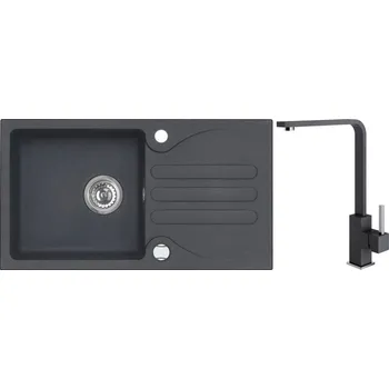 Granitový dřez Alveus Set Galapagos 30 Granitový dřez s odkapem 770x430 mm+ baterie Afra 91, černá, SETA20182